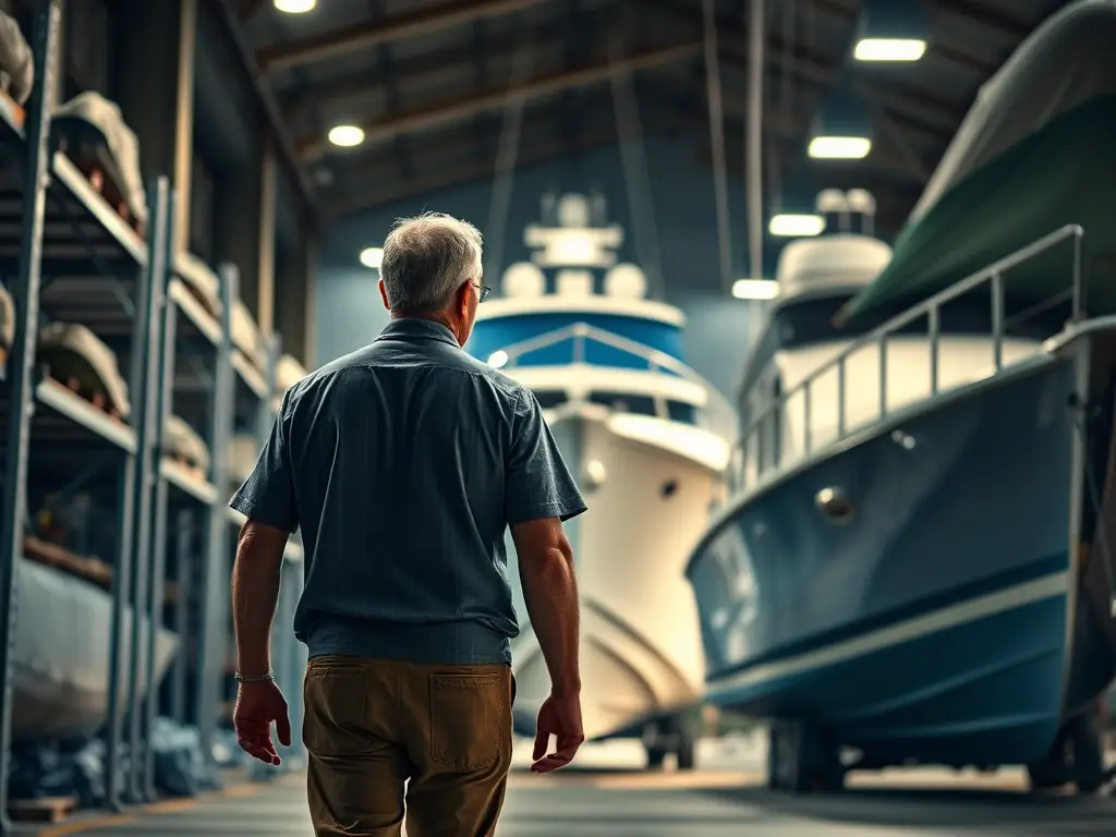 A boat owner retrieving their boat from storage, showcasing the convenience and accessibility of the storage services.