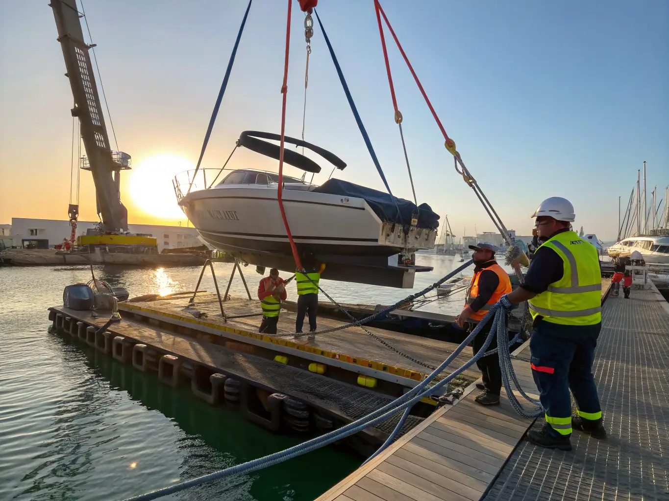 A well-organized and secure boat storage facility with various boats neatly arranged and covered, emphasizing safety and protection.